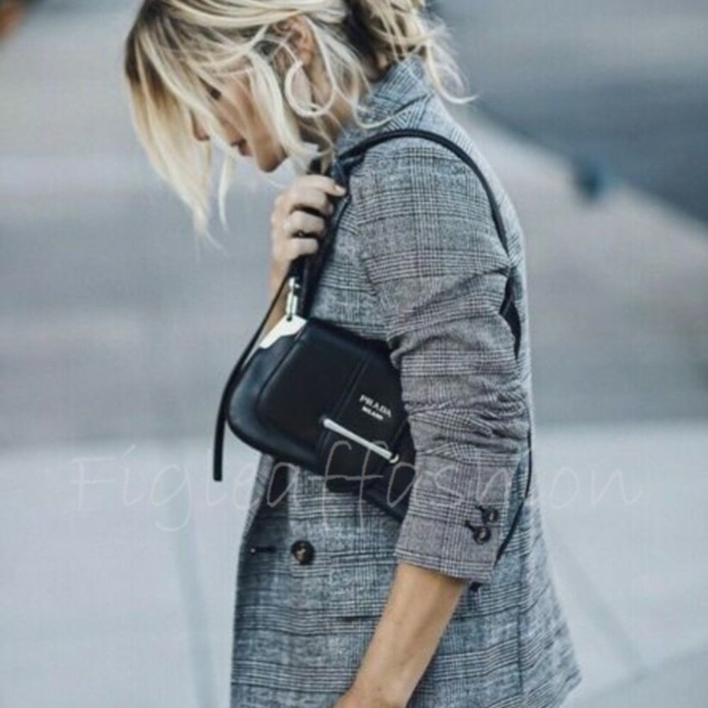 Figleaffashion Gray Plaid Blazer Jacket